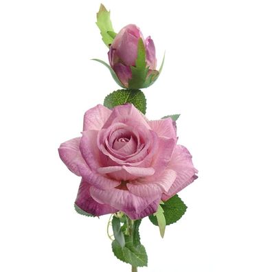 DEKO® Florale Rosenblüte & Knospe Pink bis Violett 47 cm - Kunstblumen