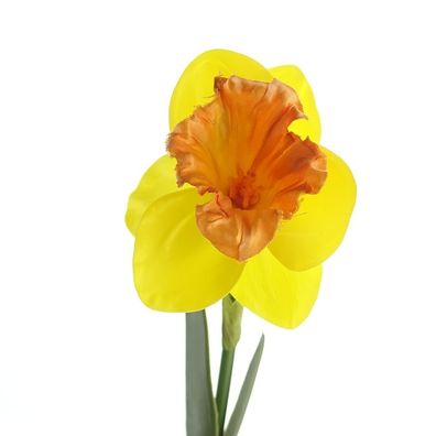 DPI Osterglocke - Narzisse Gelb & Orange mit zwei Blättern 40 cm - Kunstblumen