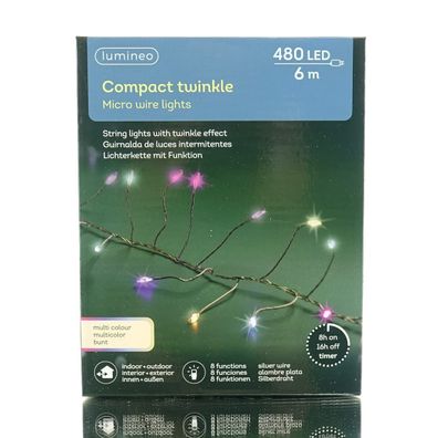 Lumineo Micro-LED Lichterkette Compact Twinkle Silberfarben 6 Meter 480 Lichter - bun