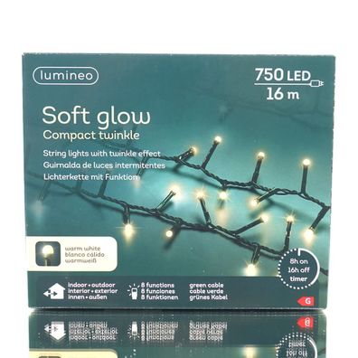 Lumineo LED Lichterkette Soft Glow Compact Twinkle grün 16 Meter 750 Lichter - warmwe