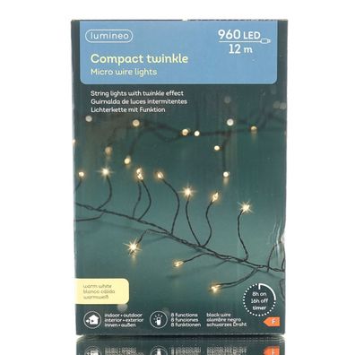 Lumineo LED Lichterkette Compact twinkle Micro wire schwarz 12 Meter 960 Lichter - wa