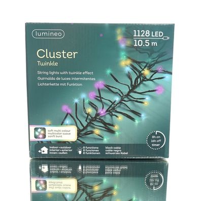 Lumineo LED Lichterkette Cluster Twinkle schwarz 10,5 Meter 1128 Lichter - soft bunt