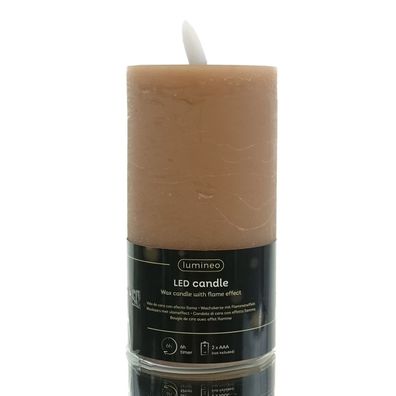 Lumineo Batterie LED Wachskerze Caramel Flammeneffekt Ø 7 cm Höhe 15 cm - warmweiß