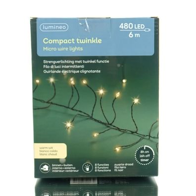 Lumineo LED Lichterkette Compact twinkle Micro wire schwarz 6 Meter 480 Lichter - war