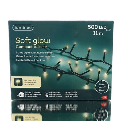 Lumineo LED Lichterkette Soft Glow Compact Twinkle grün 11 Meter 500 Lichter - warmwe
