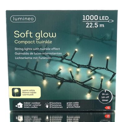 Lumineo LED Lichterkette Soft Glow Compact Twinkle grün 22,5 Meter 1000 Lichter - war