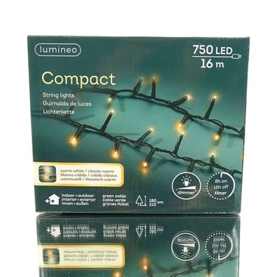 Lumineo LED Lichterkette Compact grün 16 Meter 750 Lichter - warmweiß / klassisch war