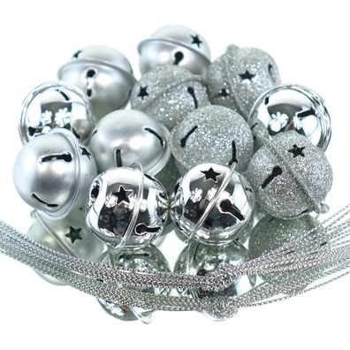 Kaemingk Weihnachtsdeko Glocken Silberfarben 3 Oberflächen Ø 3 cm Metall - 12er Set