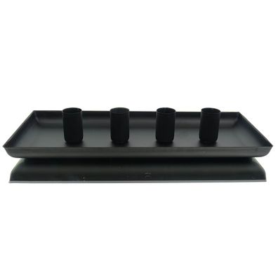 Kaemingk Deko - Tablett Schwarz mit 4 Magnetkerzenhaltern 12 x 29 cm - Metall