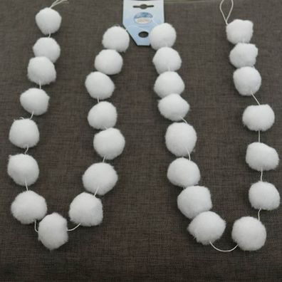 Kaemingk Weinachtsdeko Schneeballgirlande Weiß Ø 4 cm Länge 180 cm - Polyester