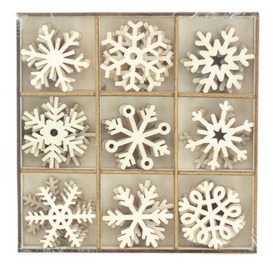 Weihnachts-Streudeko Schneeflocken Beige in 9 Varianten Ø 4 cm 54 Stück- Holz