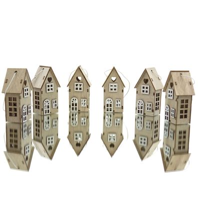 Posiwio Anhänger Haus Weiß & Natur 4 x 3 x 8 cm im 6er Pack - Sperrholz