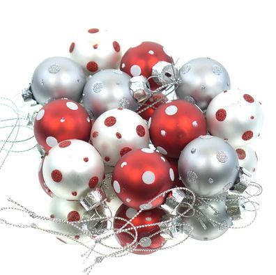Boltze Mini-Weihnachtskugeln Punkte Rot & Silberfarben Ø 3 cm 12er Set - Glas