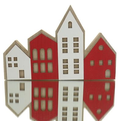 Posiwio Weihnachtsdeko Häuserzeile Rot & Weiß 20 x 13 cm - MDF