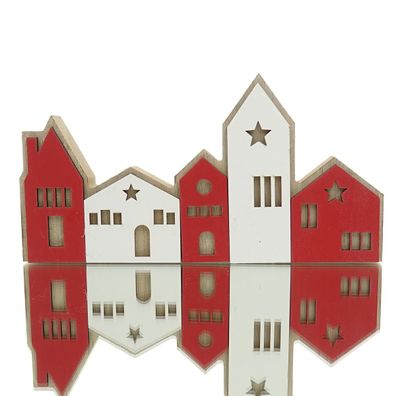 Posiwio Weihnachtsdeko Häuserzeile Rot & Weiß 18 x 9 cm - MDF