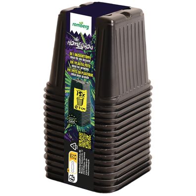 Romberg Homegrow GROWER Anzuchtöpfe 15 Kunststofftöpfe quadratisch 7 cm schwarz