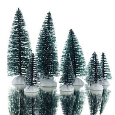 Kaemingk Weihnachtsdeko Kleiner Wald Grün beschneit 10er Set im Beutel - Kunststoff
