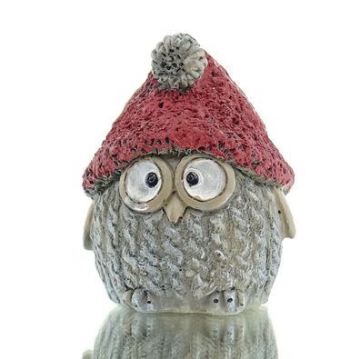 Posiwio Weihnachtsdeko Eule grau mit roter Mütze 9 cm - Polyresin