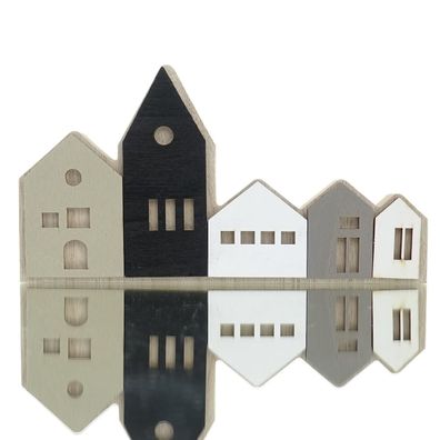 Posiwio Häuserzeile S Schwarz Weiß & Grau Länge 20 cm Höhe 11 cm - MDF