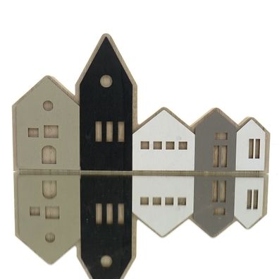 Posiwio Häuserzeile L Schwarz Weiß & Grau Länge 30 cm Höhe 16 cm - MDF