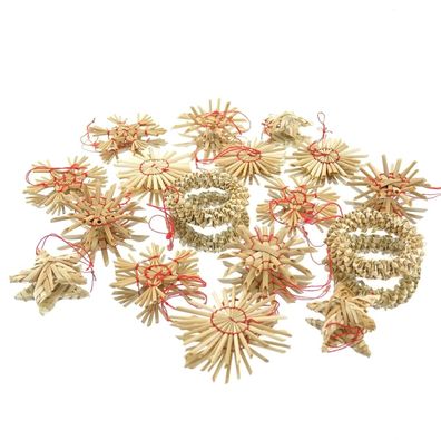 Posiwio Weihnachtsdeko Strohsterne & -kränze Natur & Rot Ø 4 bis 6 cm