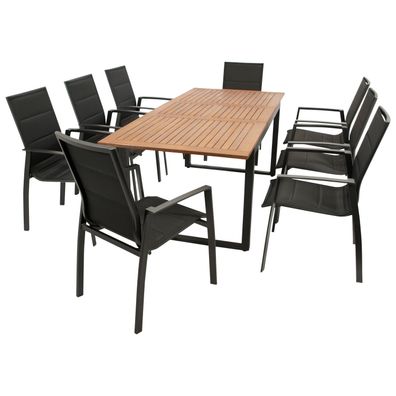 Garnitur Sitzgruppe 9-teilig, Aluminium anthrazit + Textilgewebe schwarz, Tischpla
