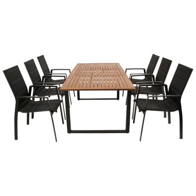 Garnitur Sitzgruppe 7-teilig, Aluminium anthrazit + Textilgewebe schwarz, Tischpla