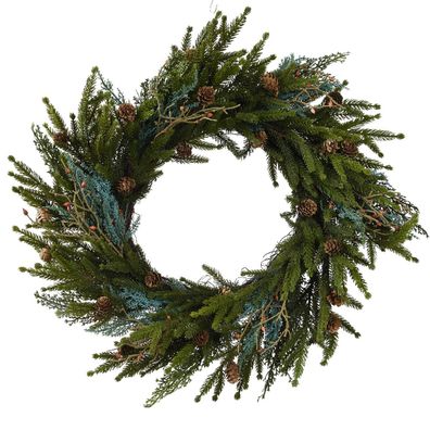 Weihnachtskranz Grün mit Zapfen Ø 60 cm Höhe 15 cm - Kunststoff