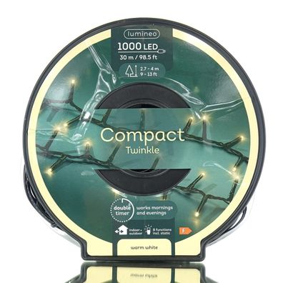 Lumineo LED Lichterkette Compact schwarz Doppeltimer 30 Meter 1000 Lichter - warmweiß