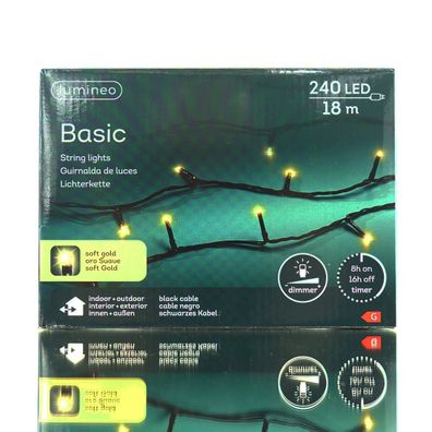 Lumineo LED Lichterkette Basic schwarz 18 Meter 240 Lichter - softgold