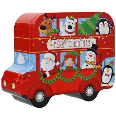 Weihnachtsgeschenkbox in Doppeldeckerbusform bunt Höhe 7 cm Breite 15,5 cm Länge 19 c