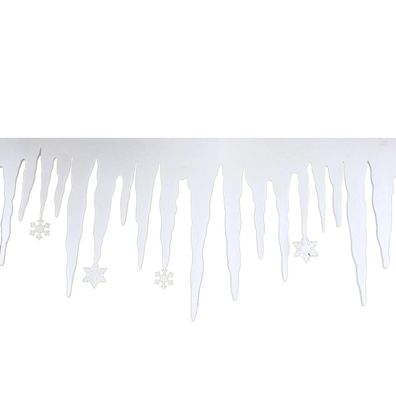 Weihnachtliche Fensterdeko Schneerand Eiszapfen & Schneeflocken Weiß 200 x 34 cm - Po