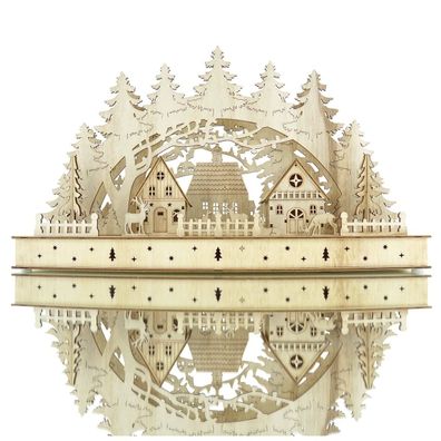 Lumineo Batterie LED Weihnachtsbogen Natur 3 Häuser mit Tannenbäumen 10 LED 44 x 26,5