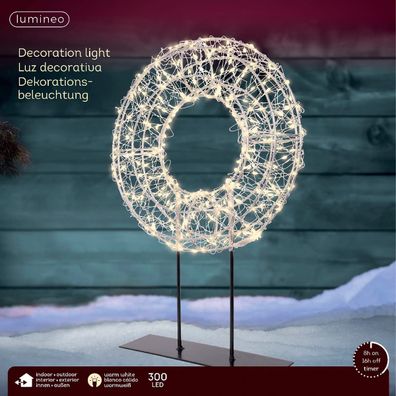 Lumineo Micro-LED Lichterkranz Silberfarben auf schwarzem Ständer Ø 28 cm Höhe 38 cm
