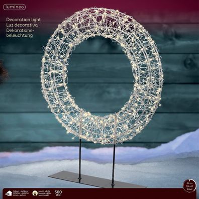 Lumineo Micro-LED Lichterkranz Silberfarben auf schwarzem Ständer Ø 38 cm Höhe 51 cm