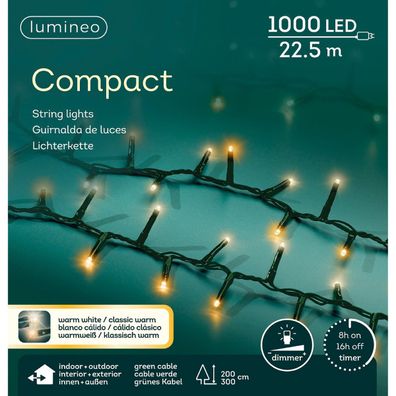 Lumineo LED Lichterkette Compact grün 22,5 Meter 1000 Lichter - warmweiß / klassisch