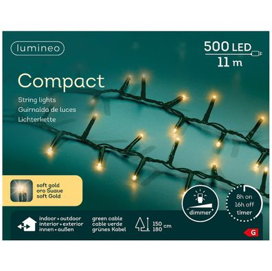 Lumineo LED Lichterkette Compact grün 11 Meter 500 Lichter - softgold