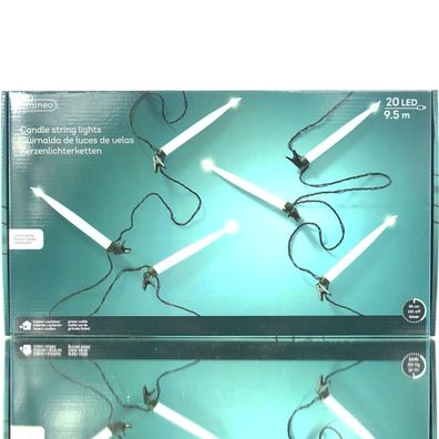 Lumineo LED Kerzenlichterkette Weiß grünes Kabel 9,5 Meter 20 Lichter mit Befestigung