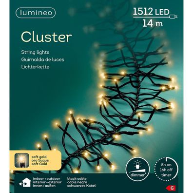 Lumineo LED Lichterkette Cluster schwarz 14 Meter 1512 Lichter - softgold