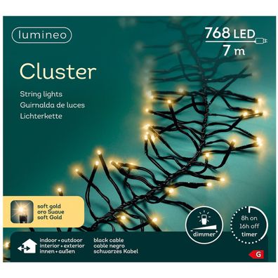 Lumineo LED Lichterkette Cluster schwarz 7 Meter 768 Lichter - softgold