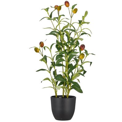 GASPER Olivenstrauch Grün mit 8 Früchten & schwarzem Topf 48 cm - Kunstpflanzen