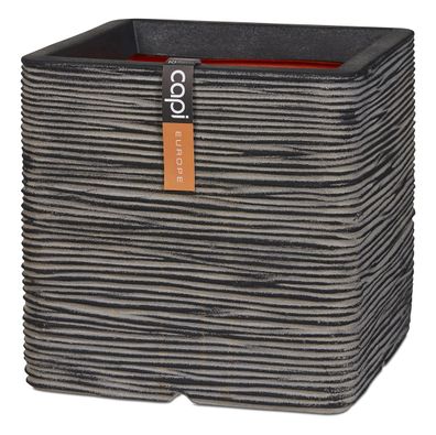 Capi Europe Pflanzgefäß Rib NL Quadratisch Anthrazit 40 x 40 cm - Kunststoff