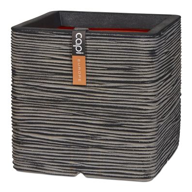 Capi Europe Pflanzgefäß Rib NL Quadratisch Anthrazit 30 x 30 cm - Kunststoff