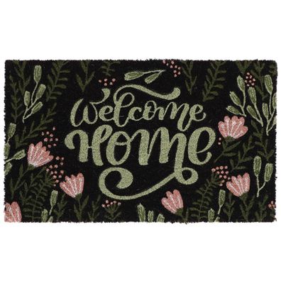 Esschert Desgin Türmatte Vintage Welcome Home & Blumen Schwarz 75 x 45 cm - Kokos & P