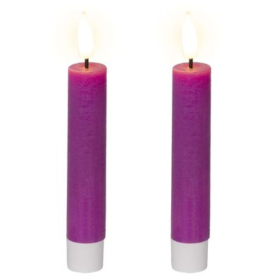 Lumineo LED Indoor Stabkerzen Echtwachs Lila Ø 2,2 cm Höhe 14,5 cm - 2er Pack