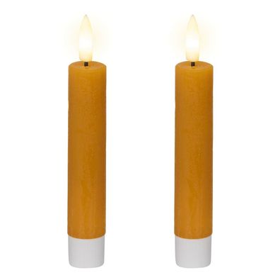 Lumineo LED Indoor Stabkerzen Echtwachs Orange Ø 2,2 cm Höhe 14,5 cm - 2er Pack