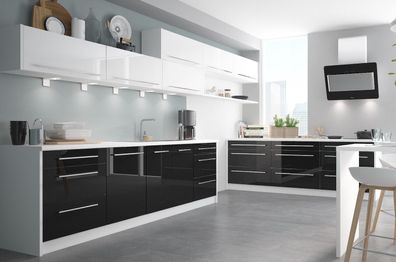 Küchenzeile PL8, Breite 260 + 240cm, HG, Soft Close, mit Arbeitsplatte, Farbe wählbar