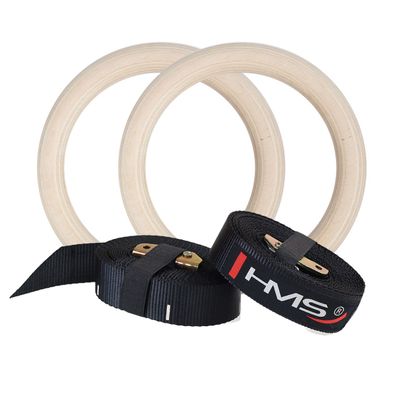 HMS Premium TX07 Gymnastikringe aus Holz mit 4,4 m Gurten und Maßmarkierung bis