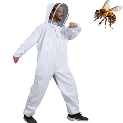 Moontay Imkeranzug Schutzanzug Overall mit Kapuze Schleier Handschuhe XL weiß