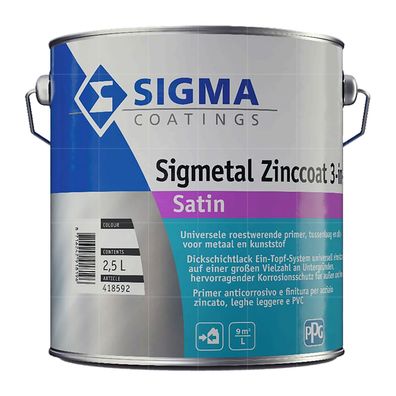SIGMA Sigmetal Zinccoat 3in1 Satin 2.5 Liter Weiss Metallschutzlack Korrosionsschutz